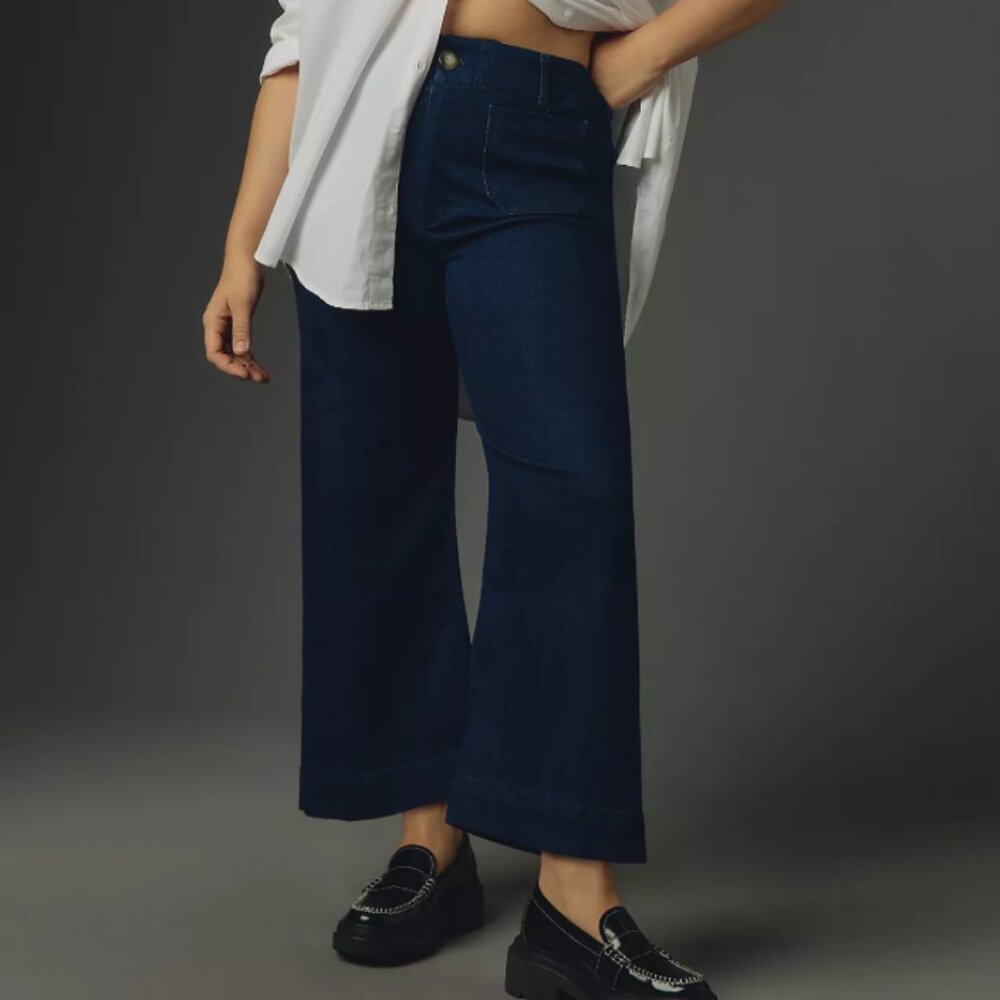 The Colette Cropped High-Rise Wide-Leg Jeans by Maeve - Denim Dark